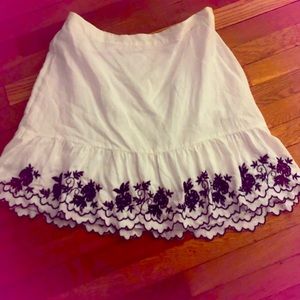 J Crew elastic waist Linen/Cotton Blend Blue Floral Skirt